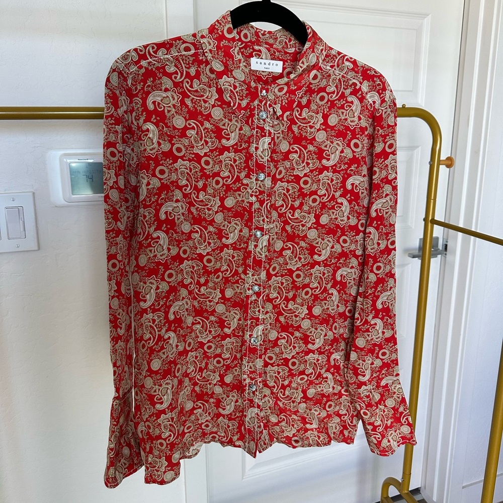 SANDRO Silk Button Up Top